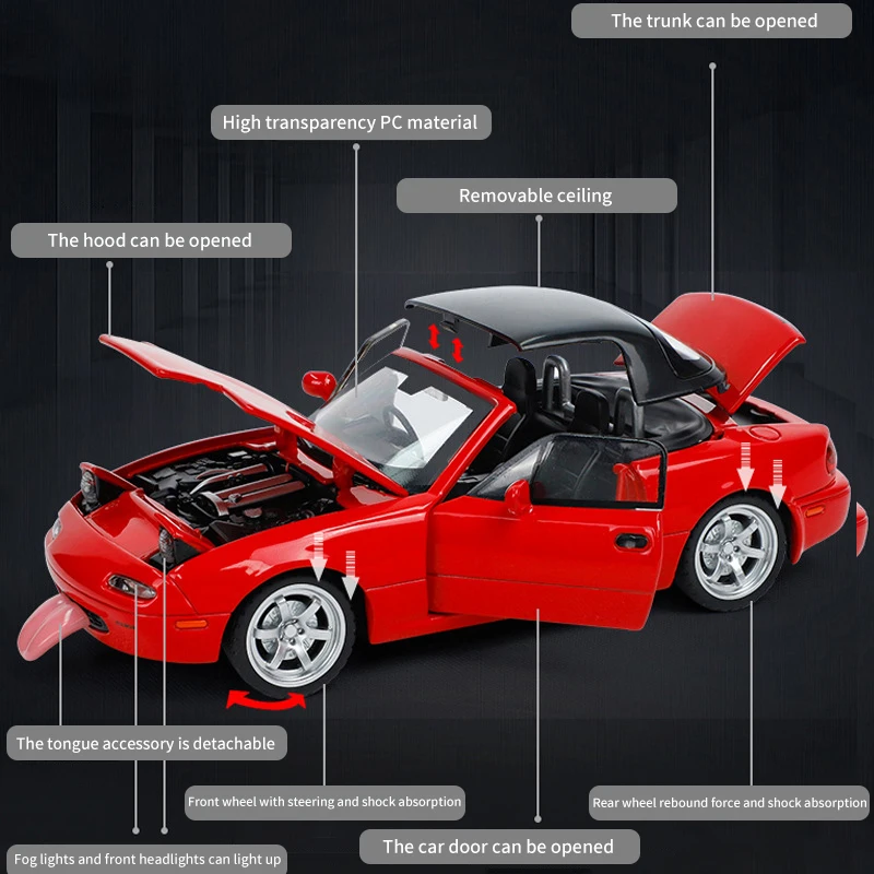 Модель автомобиля в масштабе 1: 1 MX5, детская игрушка из сплава под давлением, модель автомобиля со звуком и фотоэлементом, коллекционная детская игрушка, подарок на день рождения