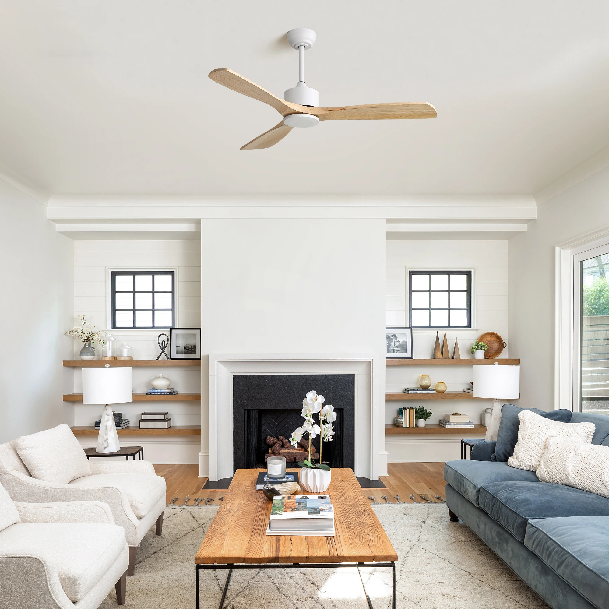 Sofucor 52 Inch Modern indoor ceiling fan light With 6-Speed High Wind Speed With Remote Control for Home