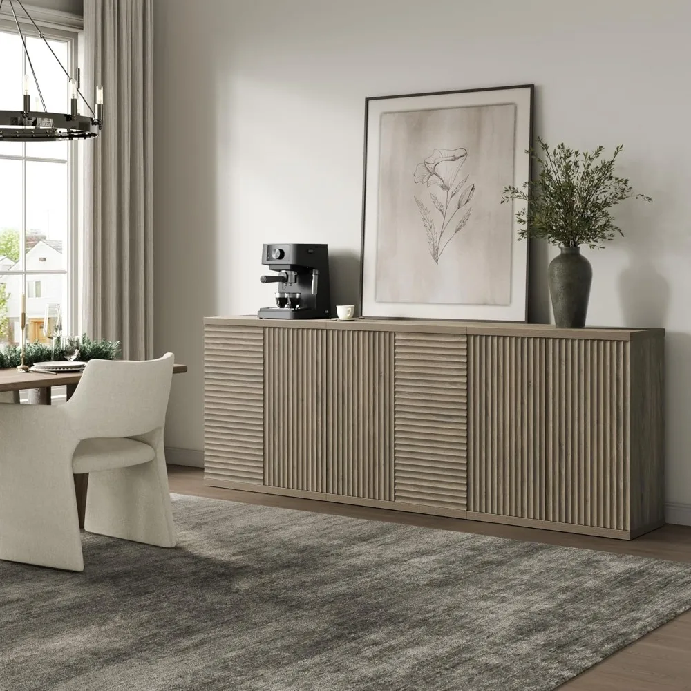 

Buffet Cabinet with Storage Accent Sideboard Modern Credenza with Doors & Shelves Fluted Media Console Mid Century