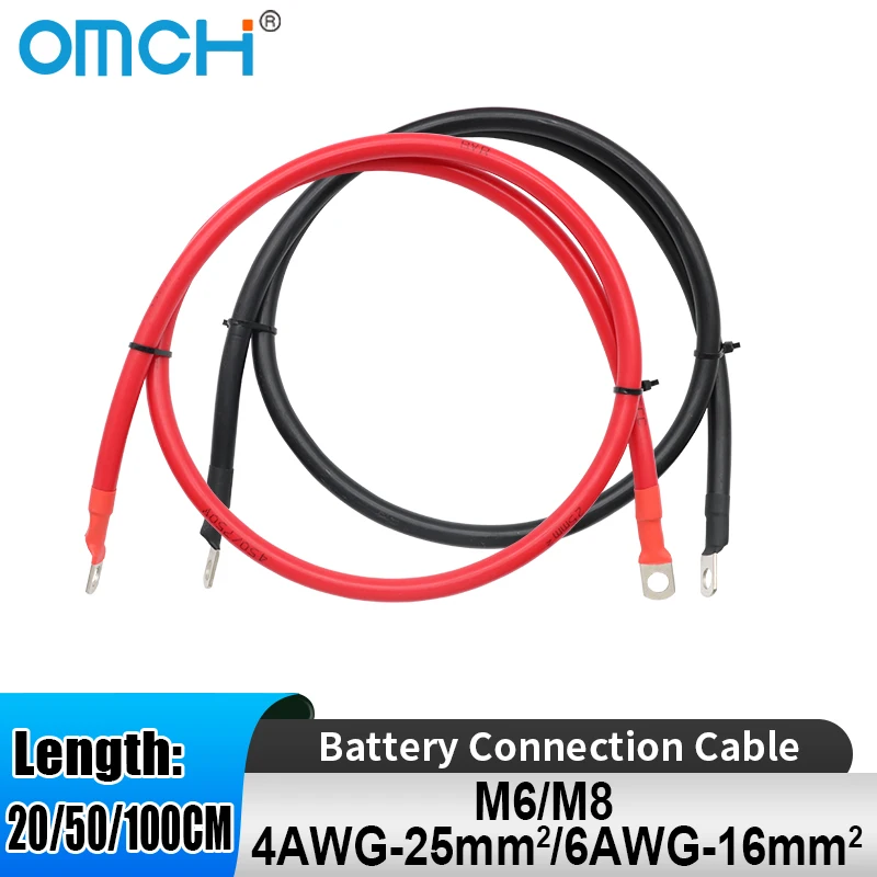 

OMCH 6/4 AWG Battery Connection Cable 16/25mm2 Copper Wire with SC M6 M8 Lug For Solar Inverter,Battery,Car ,UPS .Set