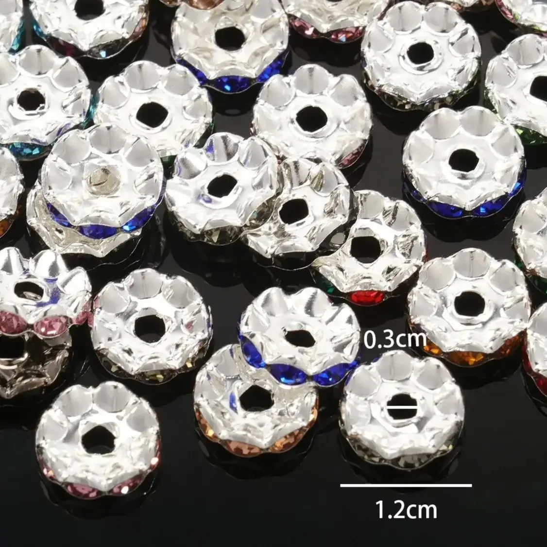 12mm 30pcs/lots Multicolor Wave Rhinestone Rondelles Crystal Beads Loose Spacer Beads For DIY Jewelry Making Accessorie Supplies