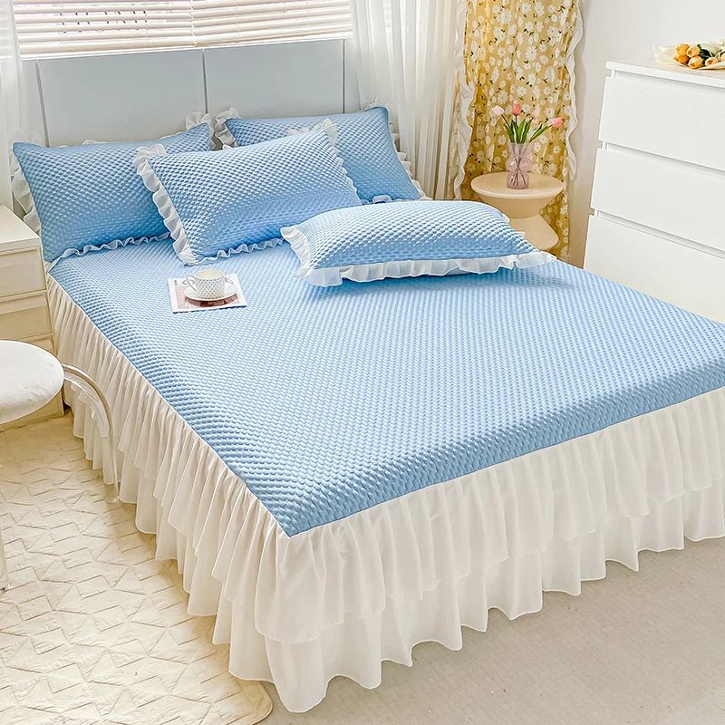double-layer-ruffle-bed-skirt-ice-bean-cooling-breathable-mattress-protector-single-double-thicken-soft-summer-cool-mat-for-bed