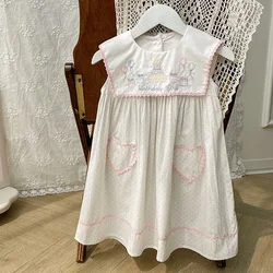 2025 New Summer Children Clothes 2-7Yrs Kids Princess Dresses Sleeveless Cotton Embroidery Baby Girl Birthday Party Dress