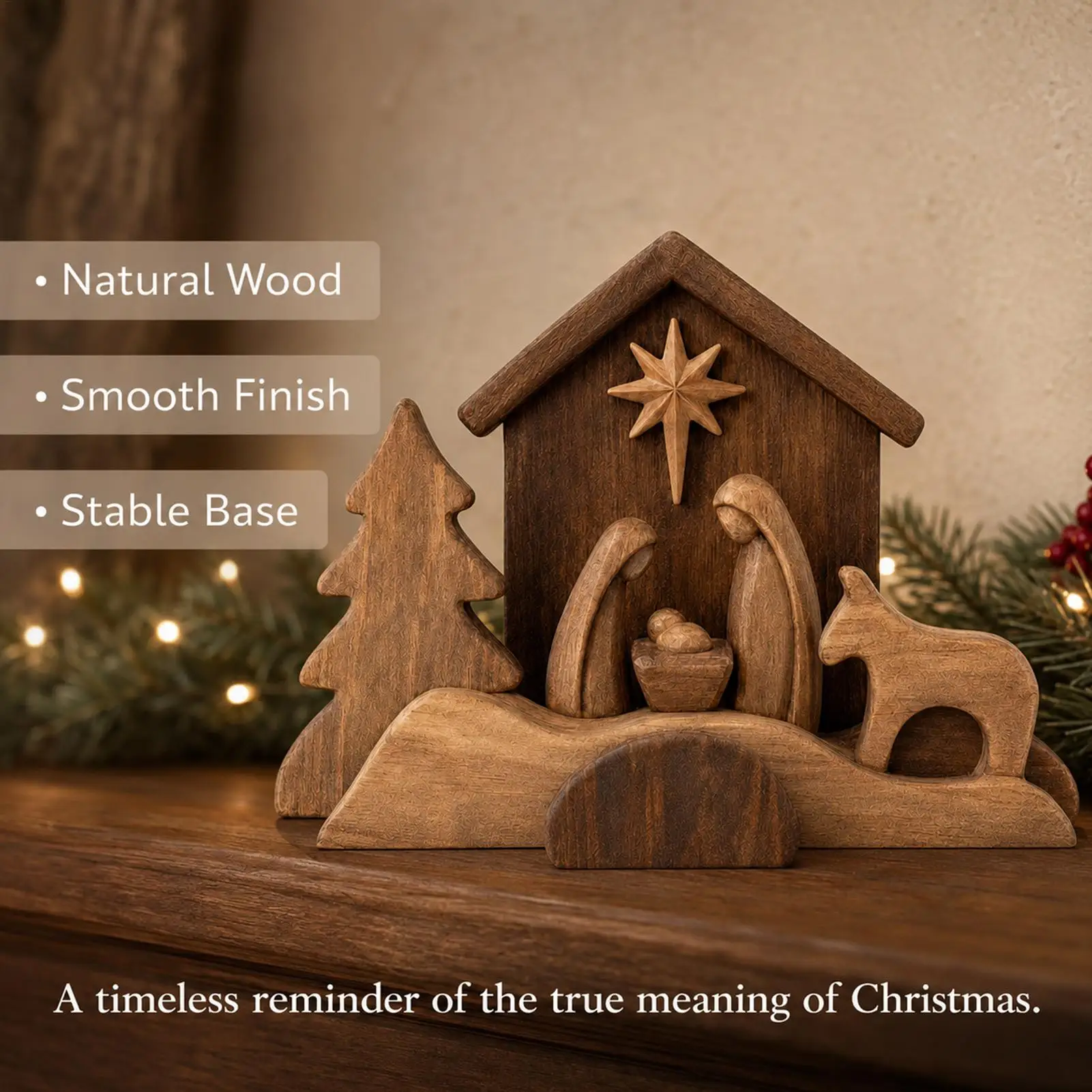 Small Wooden Nativity Scene Christmas Desk Ornament Religious Decor Mini Holy Family Statue Mantel Display Boho Tabletop Decor
