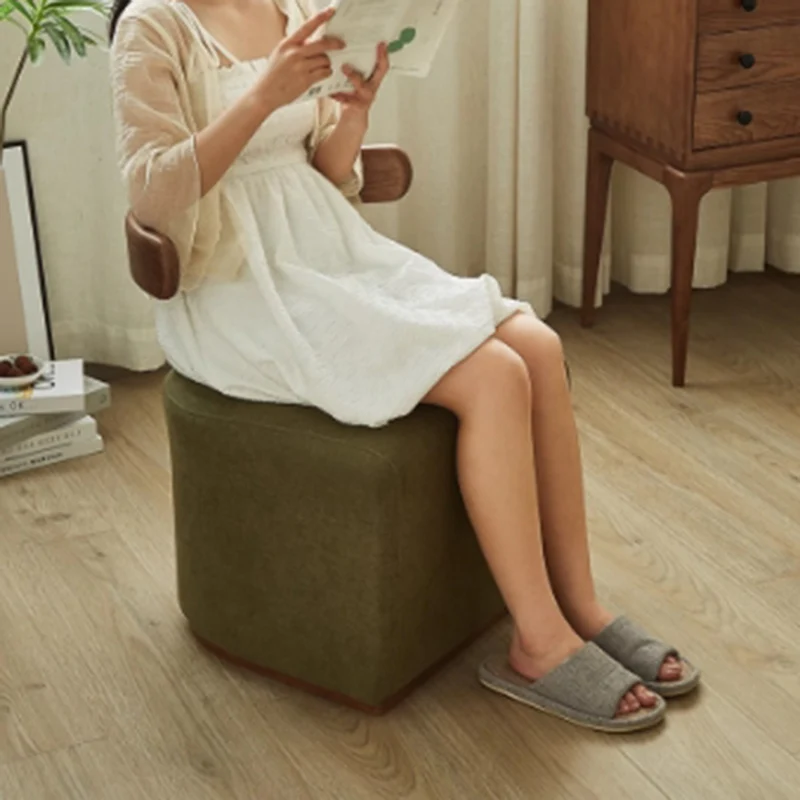 Nordic Solid Wood Shoe Change Stool Designer Creative Backrest Makeup Stool Light Luxury Stools Portable Living Room Furniture