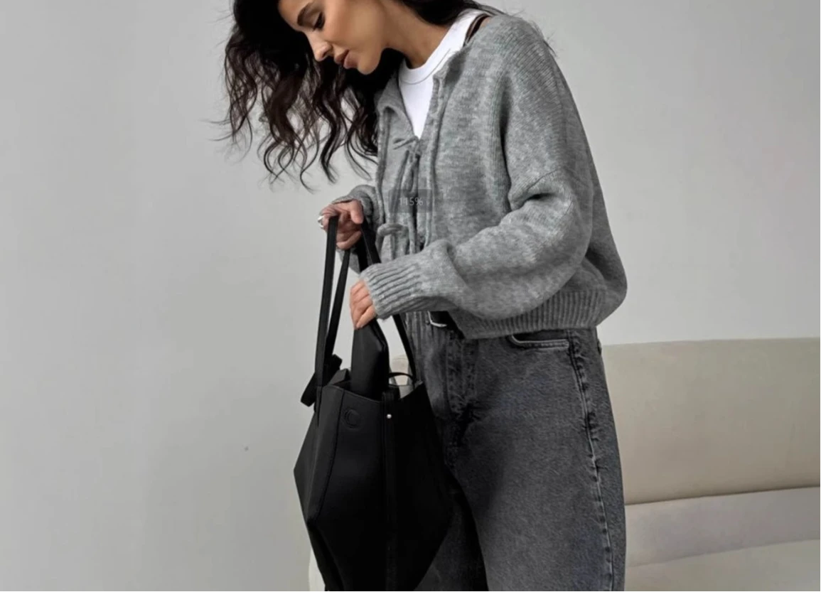 Sweater Wanita Warna Solid dengan Tali Ikat Pita, Gaya Santai, Cardigan Lengan Panjang untuk Musim Gugur dan Musim Dingin, Gaya Wanita