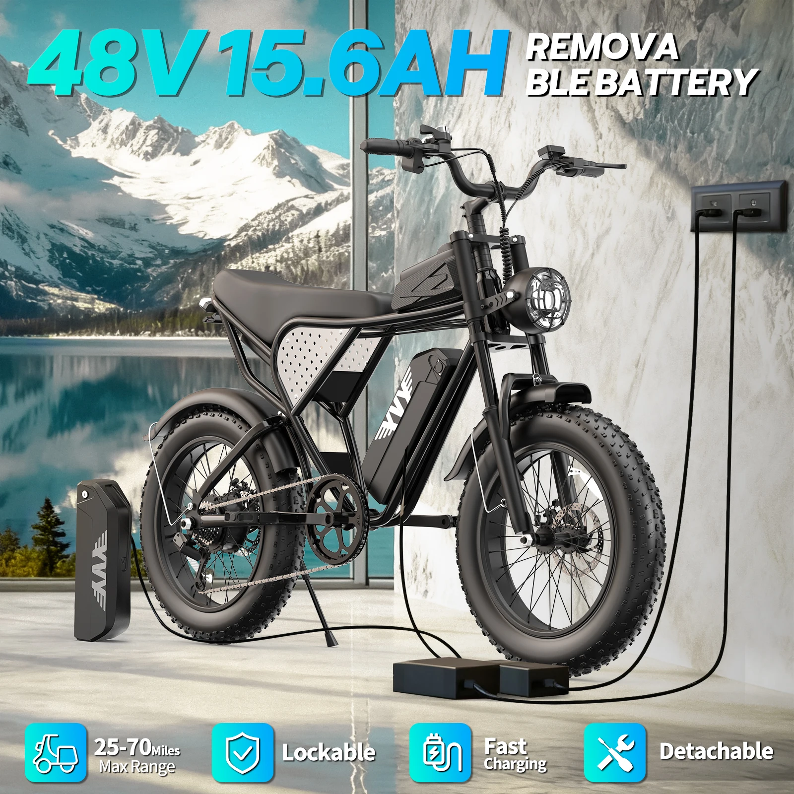 YVY K20 Lite 1500W Electric Bike for Adults 30MPH 48V 15.6Ah Off-road Trail 20*4 Inch Fat Tire E Bike 7 Speed Mountain Bike