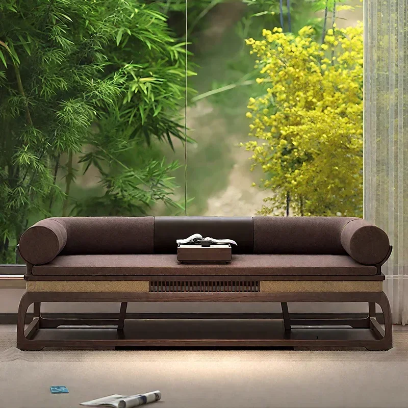 New Chinese Style Solid Wood Luohan Bed Black Walnut Zen Luohan Couch Home Sofa