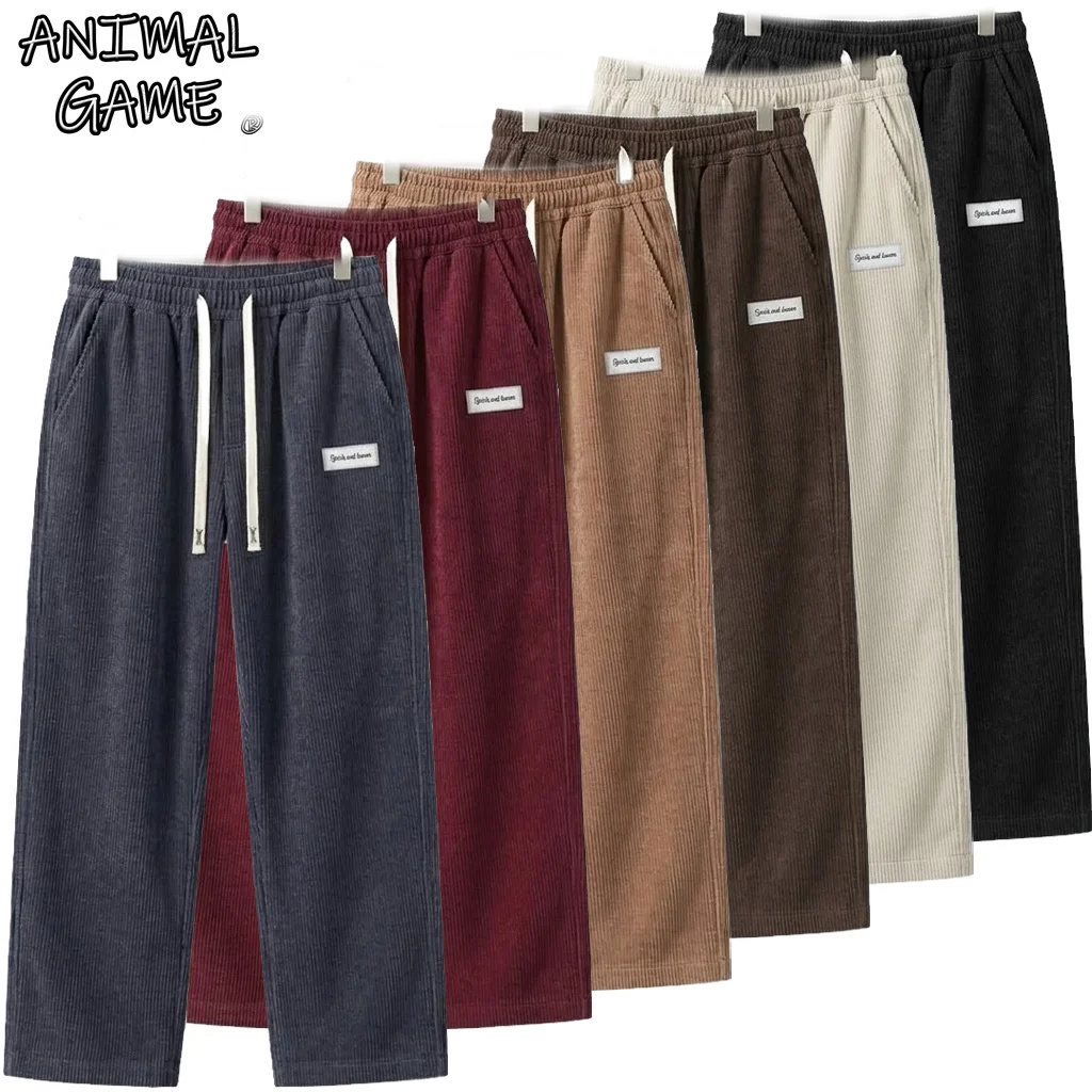 Mens Corduroy Trousers Casual Elastic Waist Straight Pants Vintage Autumn Warm Baggy Sweatpants Cargo Pants for Men Sport Pants