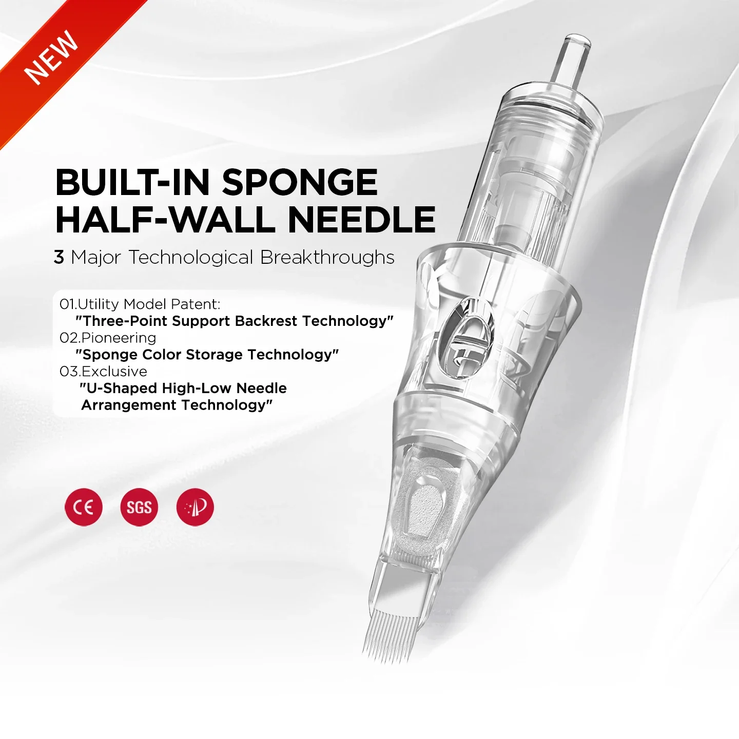 10pcs Tattoo Cartridge Needles Built-in Sponge Half-wall U12/0.25 Disposable Sterilized Tattoo Needle for Eyebrows Body Art