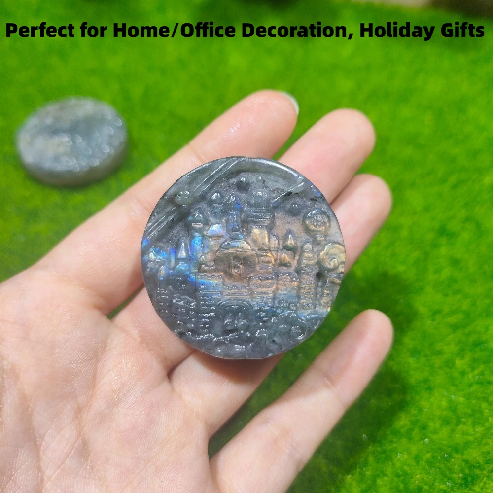Natural Labradorite Castle with Flash Decorative Stone for Home Decor Perfect Crystal Gift for Family Friends