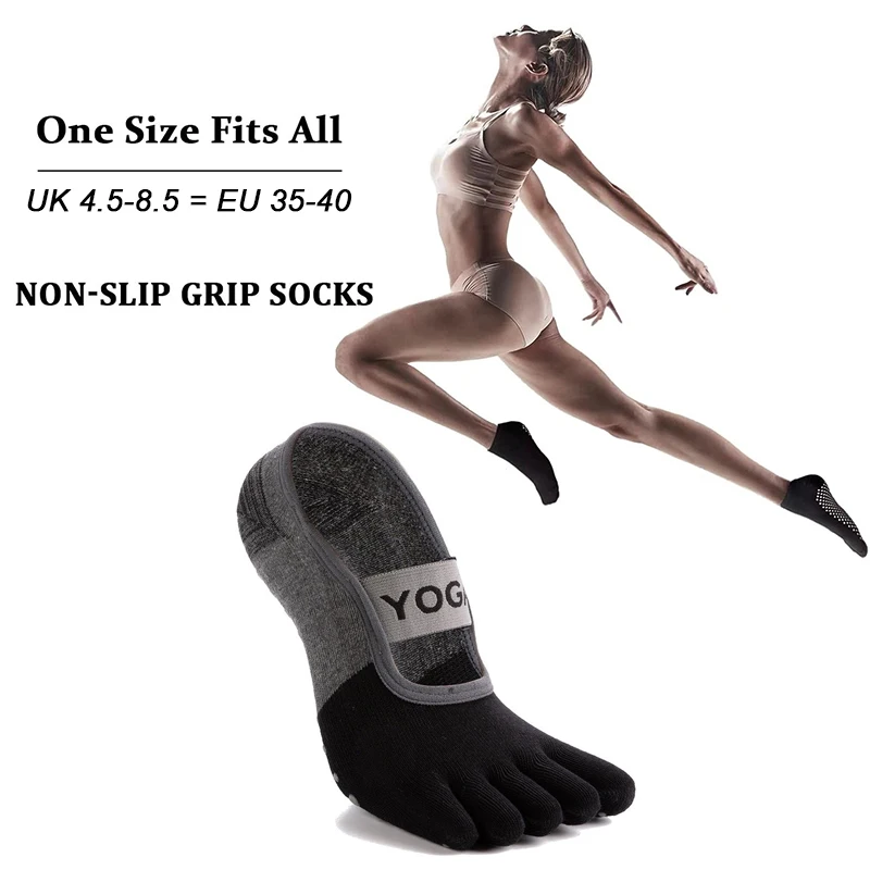 Female Pilates Yoga Socks Silicone Non-Slip Grip Socks Cotton Breathable Gym Sock Five Finger Pilates Socks Universal Size