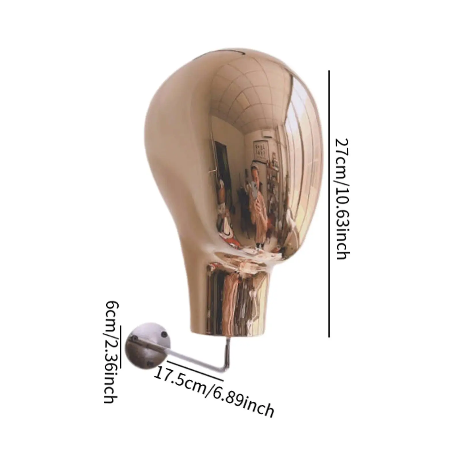 Circonferenza porta cappello testa manichino montata a parete 54 cm / 21,26 pollici Modello di visualizzazione testa manichino per negozio di cuffie per cuffie