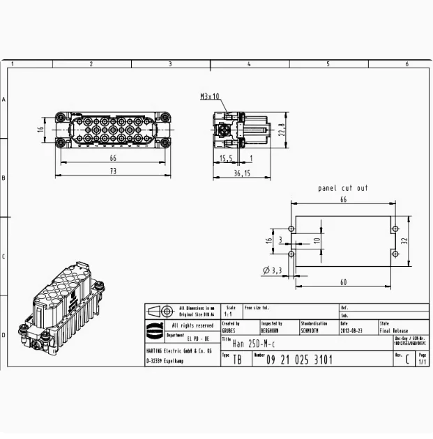 1pcs 09210253101 HARTING 25-pin female connector HAN-25D-BU-C original genuine product