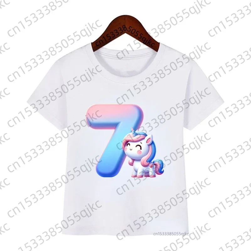Camiseta de cumpleaños de unicornio arcoíris para niña, linda y cómoda camiseta de manga corta con cuello redondo