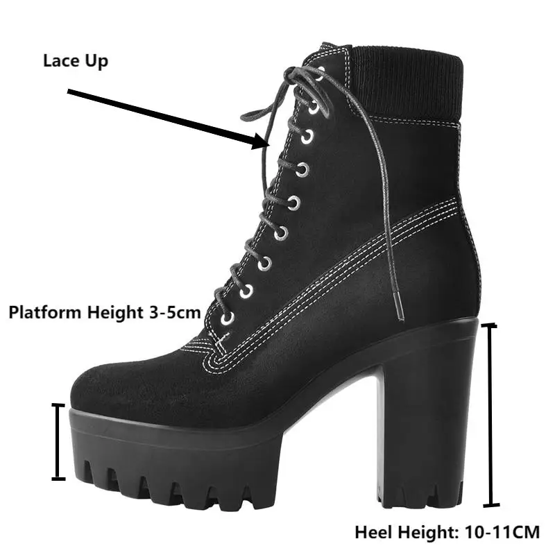 Onlymaker Women Round Toe Lace Up Platform Ankle Boots Big Size Black Fashion Short Female Brand Boots