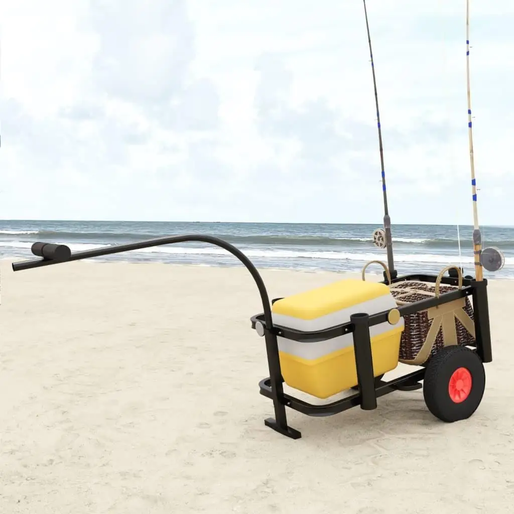 Heavy-Duty Black Steel Fishing Trolley for Easy Transport and Storage