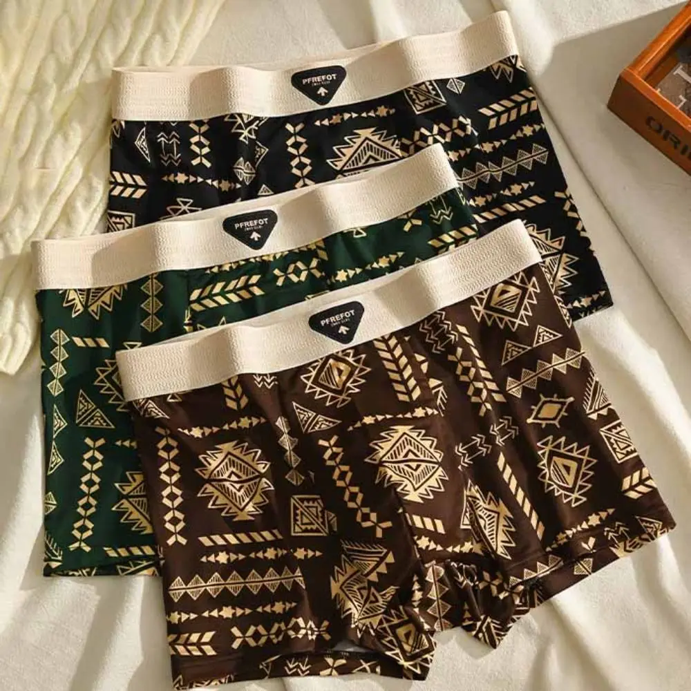 

3Pcs Fashion Plus Size Men's Boxer Briefs Seamless Elastic Underwear for Man Mid Waist Lingerie Shorts Underpants Gifts