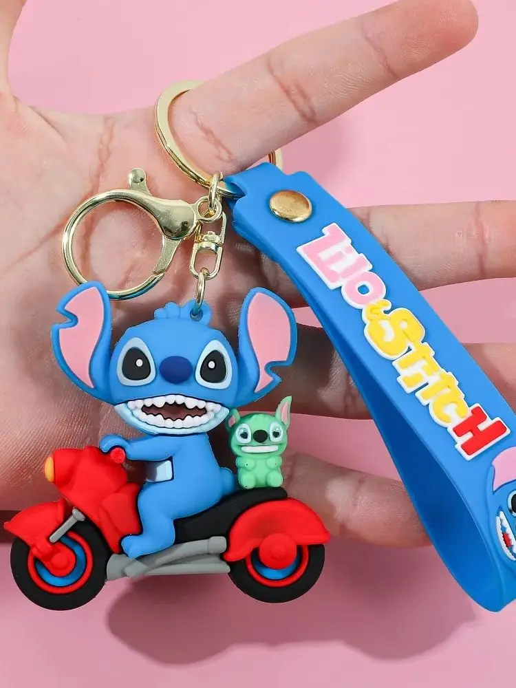 AliExpress Potdemiel Motorcycle Stitch Keychain, Disney Riding Scooter Keychain with Cute Helmet, PVC Figure Key Ring for Bike Lovers Bag Charm Gift