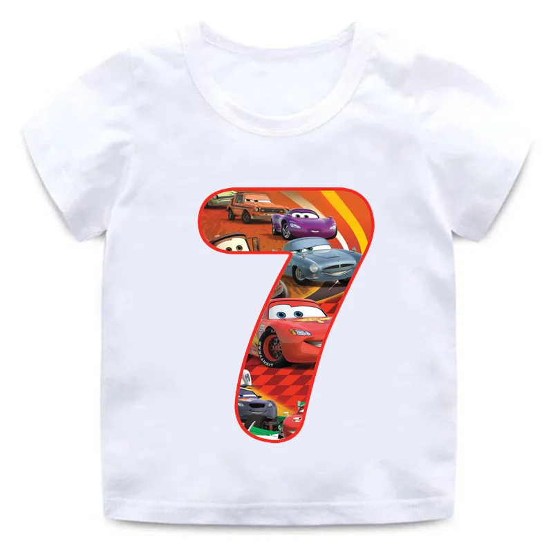 Hot Sold New Style Car Pixar Lightning McQueen Cartoon Print Tshirt Boy Girl Summer Funny Top Birthday Gift Fashion Kid Colthing