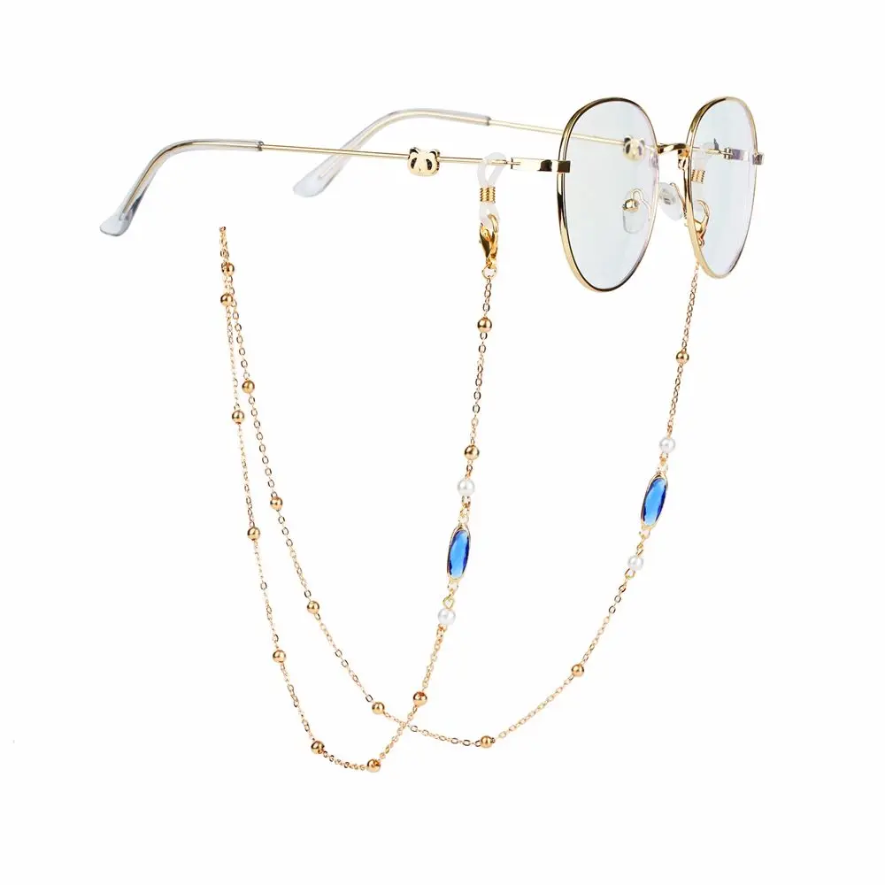 Simple Women Anti-lost Eyewear Glasses Holder Glass Metal Glasses Chains Copper Mask Hanging Rope Gem Neck Strap