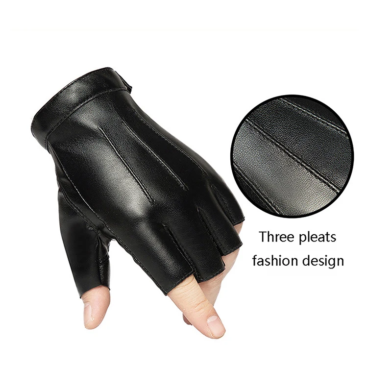 *Fingerless Men Gloves PU Leather Motor Punk Gloves Male Mittens Black Half Finger Outdoor Tactical Mens Leather Driving Gloves