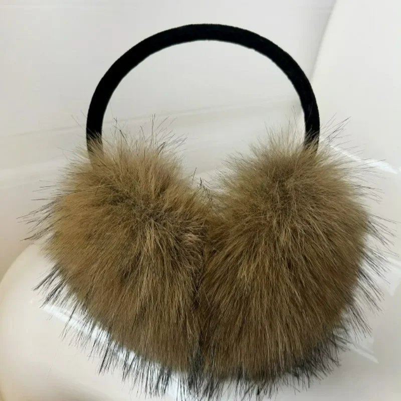 Outdoor faux fur ear muffs, winter warm earplugs, brown plush anti-cold, windproof ear covers for men and women