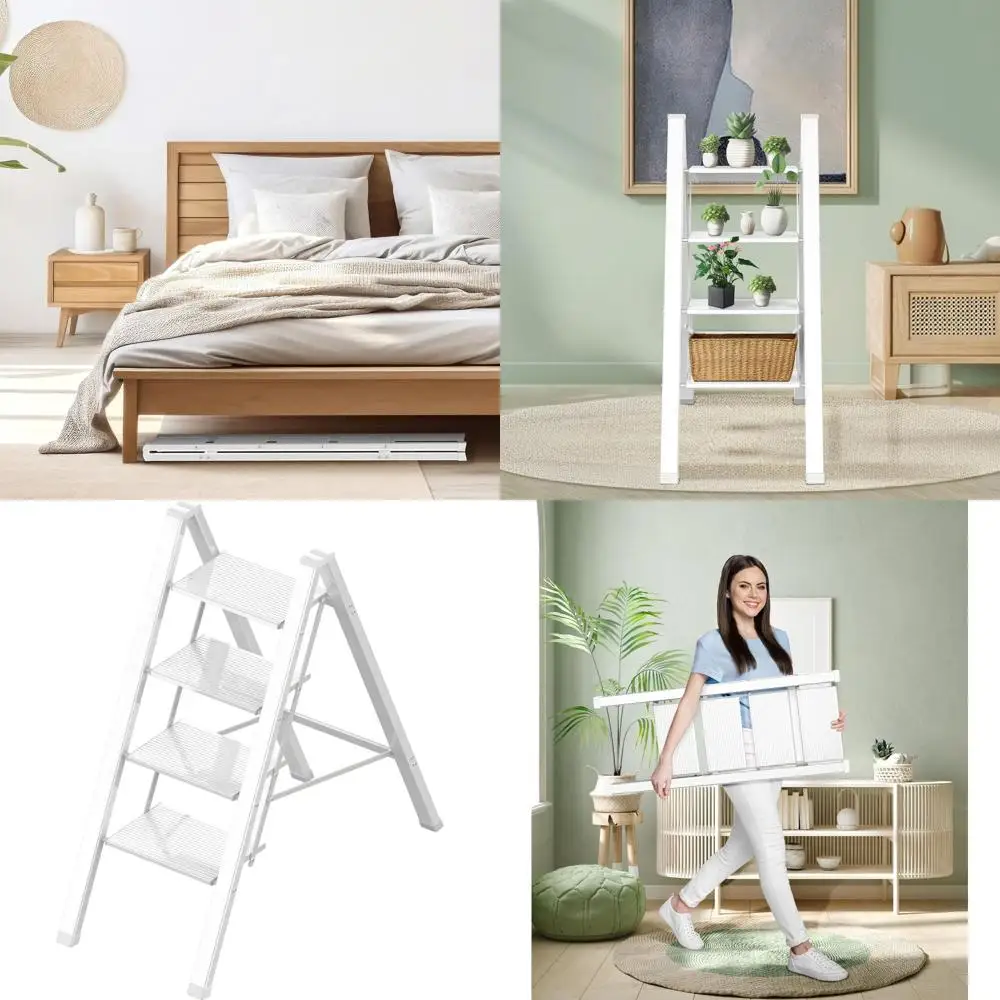 

Легкая, портативная складная стремянка с противоскользящими ступеньками, алюминиевая внутренняя лестница для кухни и шкафа, поддерживает 330 фунтов