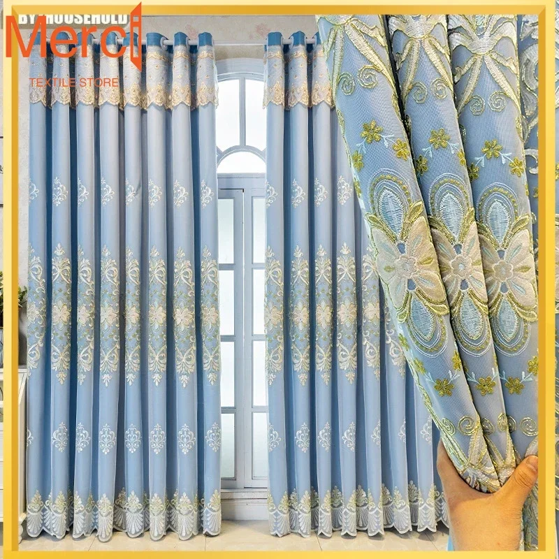 Full Blackout Curtains For Living Dining Room Bedroom Double Embossed Embroidery Gauze Cloth One Customize