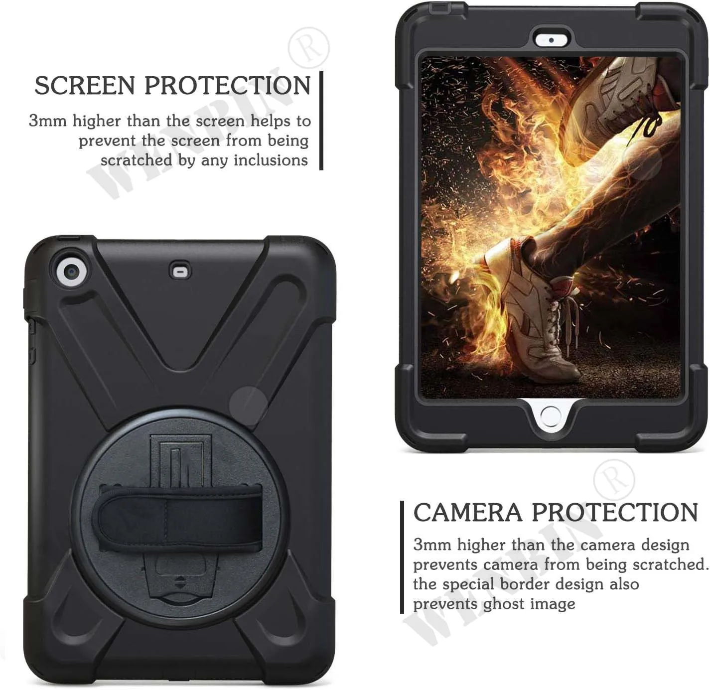Case For iPad Mini 4/5 Heavy Duty Rotating Shockproof Stand Hand Shoulder Strap Case Fundas
