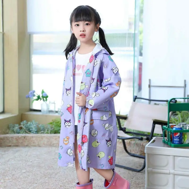 

Sanrio Series Children Cartoon Raincoat New Style Big Hat Brim Zipper Style Poncho Outdoor Lightweight Portable Waterproof Suit