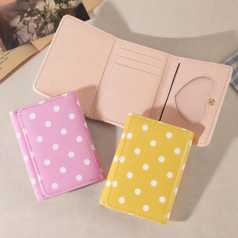 Casual Polka Dot Pattern Trifold Wallet Glossy PU Leather Multi-Pocket Credit Card Holder Short Wallet Women