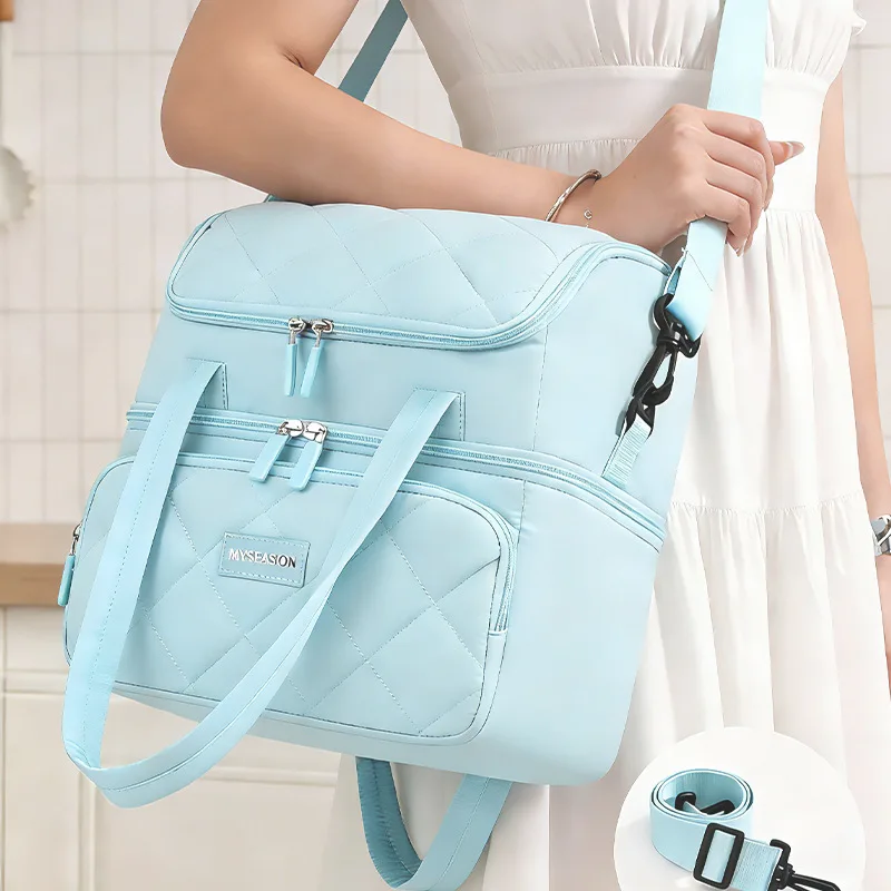 Outdoor Double Layer Insulated Lunch Bag Portable Handbag Shoulder Bag for Work Picnic Camping Cold Food Container
