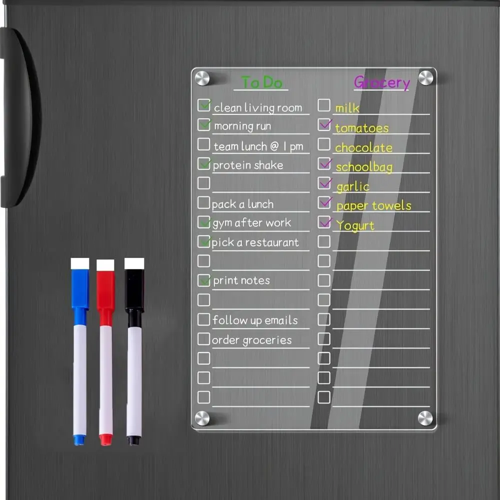 Reusable Fridge Weekly Calendar Multifunctional with 3/8 Markers Erasable Memo Board Frameless Transparent