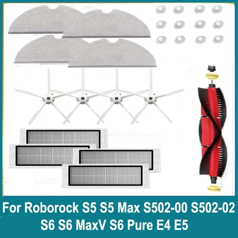 Main Brush Side Brush For Roborock S5 S502-00 S502-02 S5 Max S6 S6 MaxV S6 Pure E4 E5 Robot Vacuum Spare Parts Hepa Filter Mop