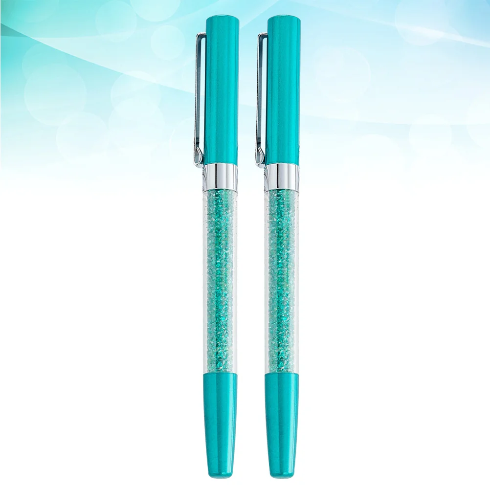قطعتان من قلم الأعمال الكريستالي مع مشبك حافظة معدنية باللون الفيروزي قلم مكتب للكتابة السلسة هدية لحفلات الزفاف وأعياد الميلاد #3