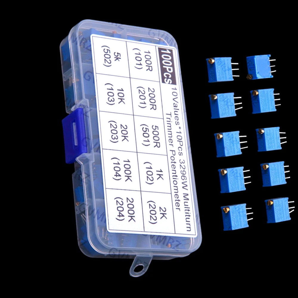 100PCS 10Values ​​Each 10pcs Multi-turn Adjustable Potentiometer 500R 1K 2K 3296W Precision Adjustable Potentiometer 10K 500R 1K