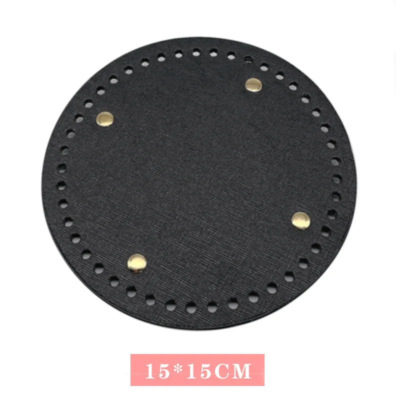 PU Leather Bag Bottom para DIY, Round Crochet Bag, Handmade Knitted Material, Bag Parts Acessórios, 15*15cm, 3PCs