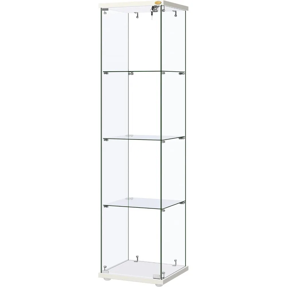 Hot-Sell!4 Layers 15.7''Wx15.7''Dx62.6''H Glass Display Cabinet Countertop Showcase with Lock, 5mm Tempered Glass 25mm MDF Base