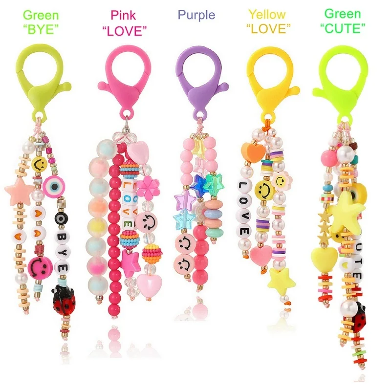 Cute Keychain Fashion Beaded Letter Keyring Colorful Cute Student School Bag Pendant Letter Keyring Pendant Back To School Gifts