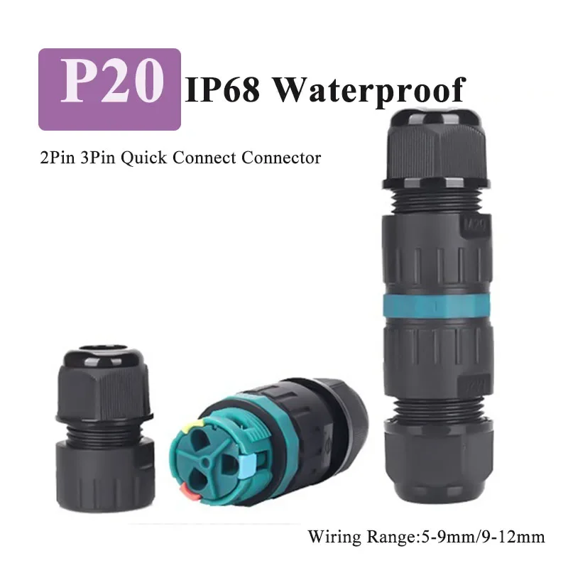 IP68 Screw-free Quick Connect Cable Connector P20 Direct Docking Cable Joint 2Pin 3Pin Wire Waterproof Terminal Connectors