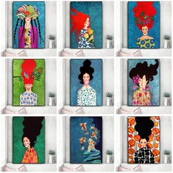 Vintage Abstract Girl Hair Flower Women Wall Art Poster Fashion Nordic Canvas Painting Wall Art Pictures for Home Decoration