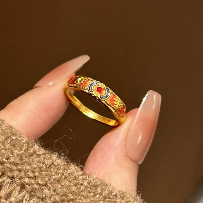 مجوهرات صينية جديدة خاتم Fanghua ذو اللون الوطني مجوهرات صغيرة رائعة من المينا عالية الإحساس وخفيفة فاخرة ومتعددة الاستخدامات للتنقل اليومي