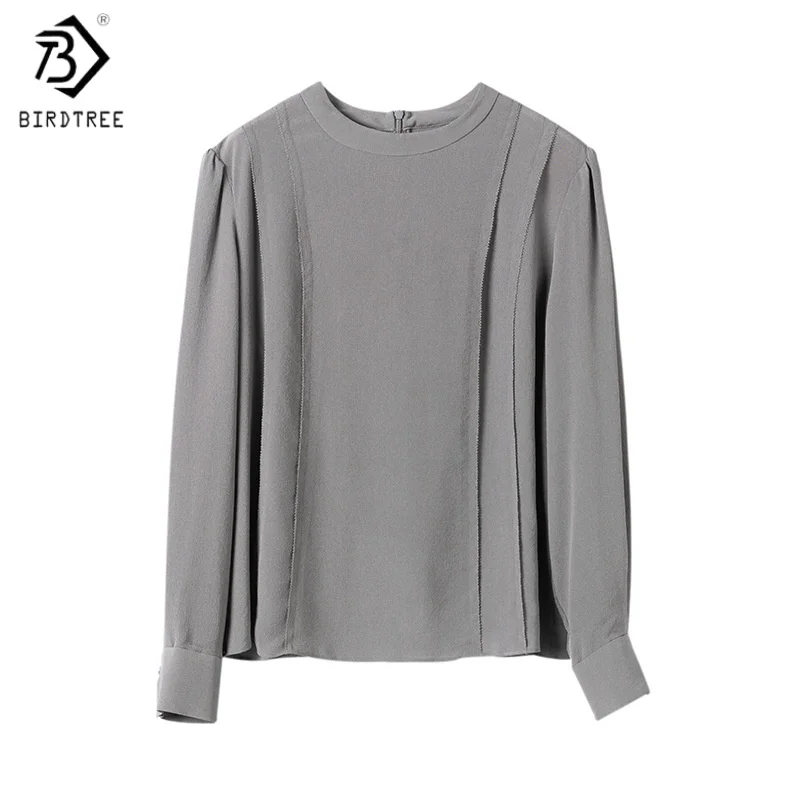 

Birdtree,23MM 100%Real Silk Retro Blouse,Women's O-neck Casual Tops,Full Sleeve,Commuting,2025 New Spring Fall Pullover T5D604JF