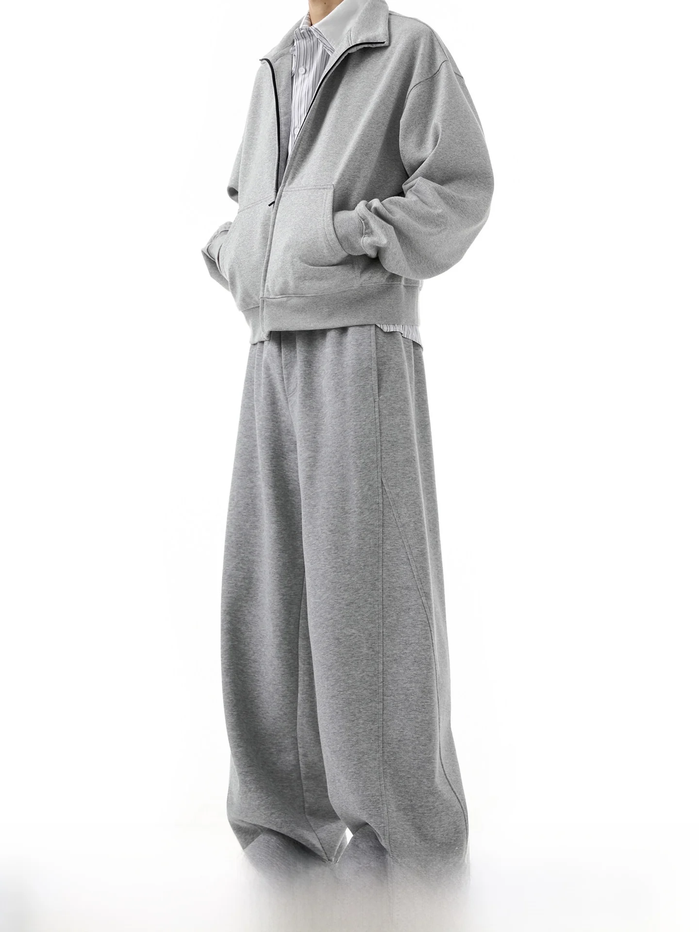 Grey Sports Sweatpants for Men Casual Loose Wide Leg Straight Cut Commute Friendly Comfortable Cotton Blend Summer Pants