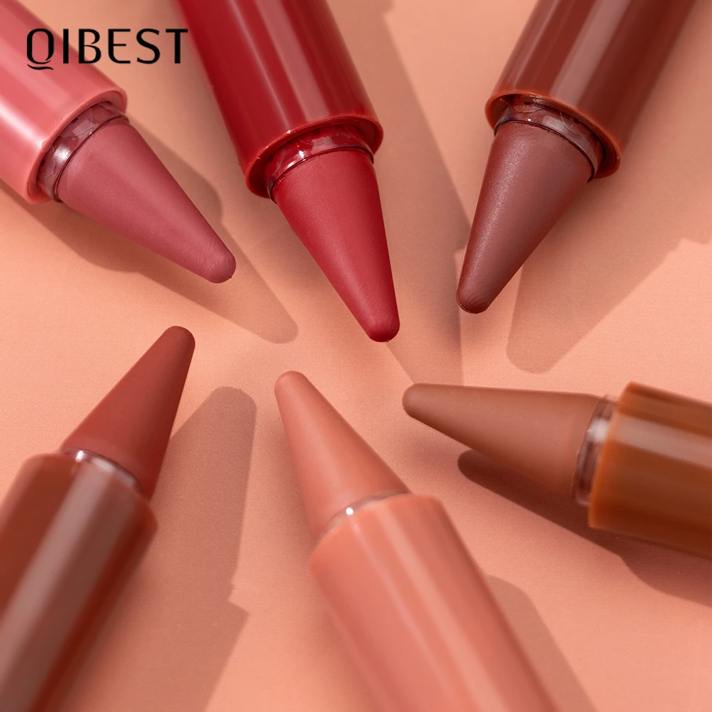 QIBEST6 Farbe, langlebig, einfach zu färben, matt, Wirbel-Lippenstift, Bleistift, natürlich, wasserfest, Schweiß-Lippenstift, Lipliner