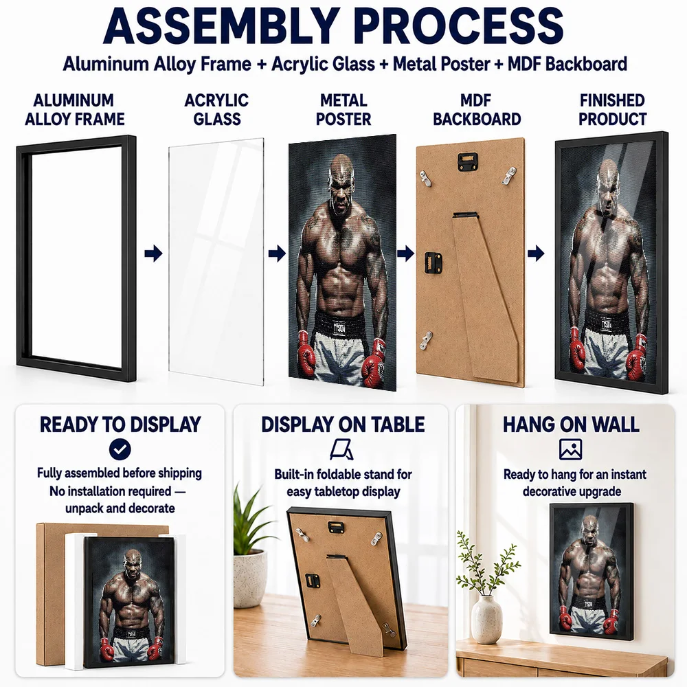 Mike Tyson Boxing Framed Metal Print Customized Photo Dynamic Punch Style Wall Art For Training Studio Thoughtful Fighter Gift