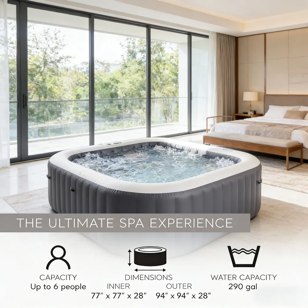 

Надувной спа-бассейн для 6 человек с крышкой, беспроводной панелью управления и системой быстрого наполнения