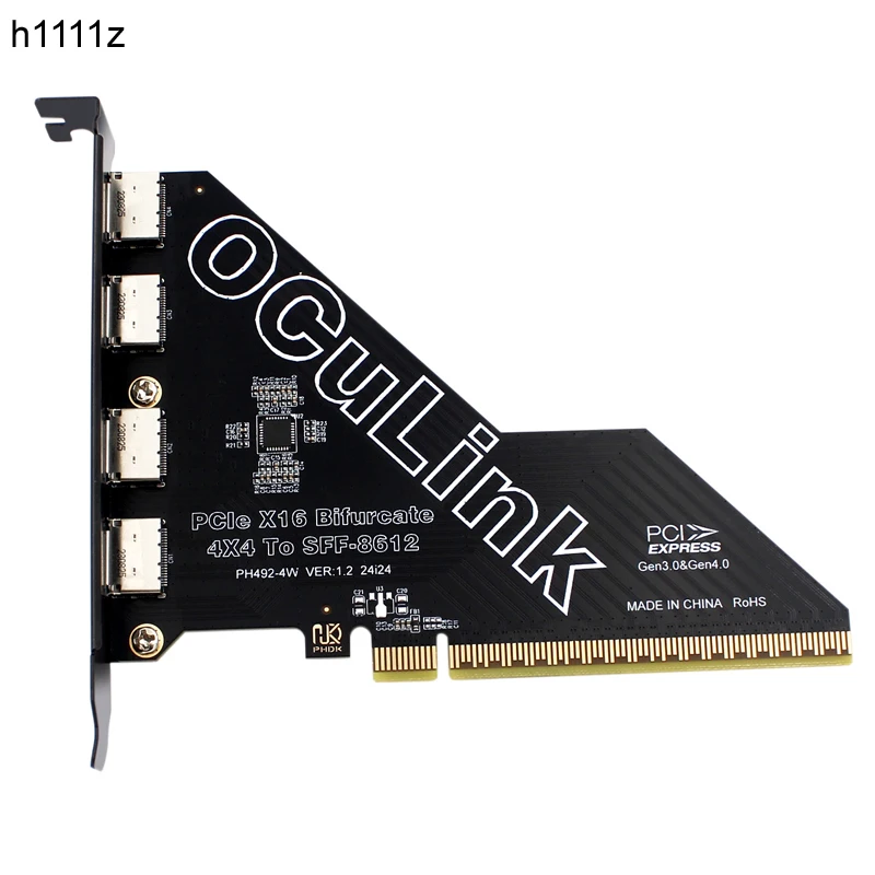 PCIE 4.0 X16 to 4Port OCulink SFF-8612 Split Bifurcation Card PCI Express GEN4 64Gb for SFF-8639 U.2 SSD External OCulink Device