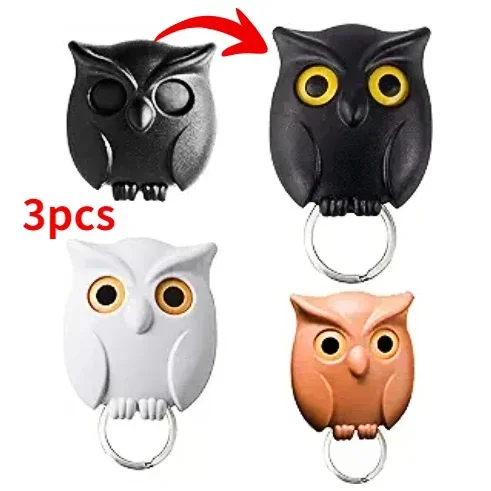 Porta-chaves coruja magnética, ímãs auto-adesivos, Hold Keychain, Key Hanger Hooks, Will Open Eyes, Home Wall Decorative Hooks, 1Pc, 3 Pcs